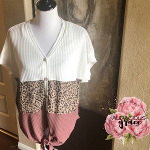 Leopard Colorblock Waffle Top